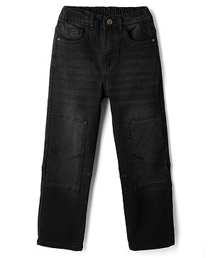 Pine Kids Cotton Mixes Denim Woven Jeans with Knee Patch in Black