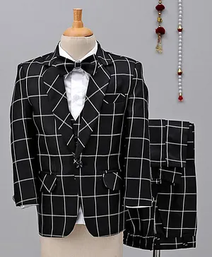 Jeet Ethnics 4 Piece Checkered Party Suit With Bow - Black