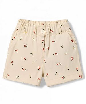 Bonfino Cotton Woven Floral Printed Shorts - OffWhite