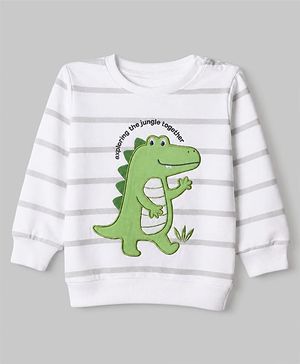 Babyhug Heavy Gauge 100% Cotton Terry Knit Sweatshirt With Full Sleeves and Crocodile Patch - Offwhite