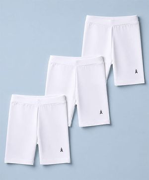 Pine Kids Cotton Lycra Knit Solid Cycling Shorts Pack of 3 - White