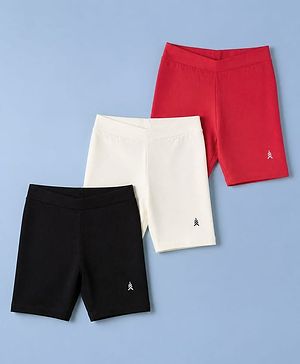 Pine Kids Cotton Lycra Knit Above Knee Length Cycling Shorts Assorted Pack of 3 - Red White & Black