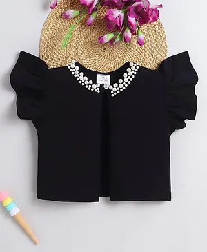 Bright Stars KIDSWEAR Knit Frill
                              Sleeves Pearls Embellished Shrug - Black