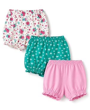Pine Kids Cotton Elastane Knit Floral Printed Bloomers Pack of 3 - Pink Green  & White