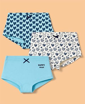 Pine Kids Cotton Elastane Knit Hearts Printed Panties Pack of 3 - Light Blue