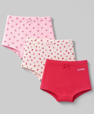Pine Kids Cotton Elastane Knit Solid Bloomers With Floral Print Pack of 3 - Pink White