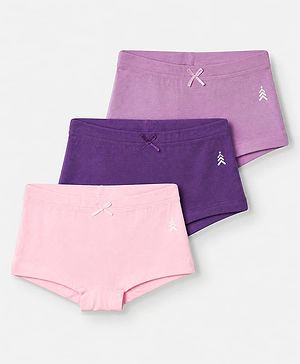 Pine Kids Cotton Elastane Knit Panties With Bow Detailing Pack of 3 - Purple & Peach