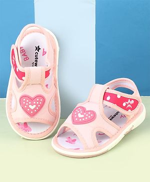 Cute Walk by Babyhug Velcro Closure Sandals With Heart Applique - Pink