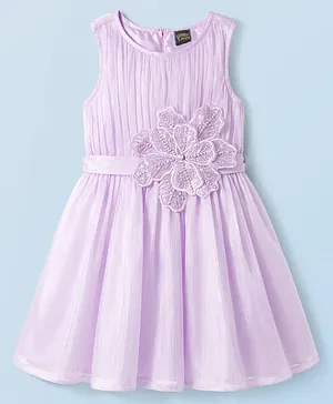 Hola Bonita Woven Sleeveless Mesh
                              Shimmer Party Dress With Floral Applique -
                              Lilac