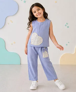 Qvink Cotton Woven Sleeveless Heart
                              Patch Detailed Top & Pants Set - Light
                              Blue