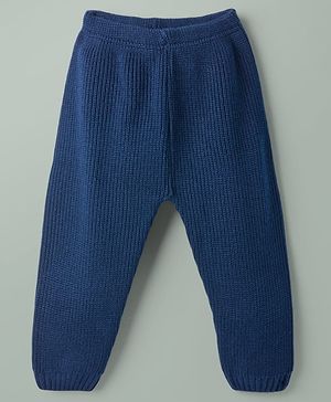 Babyhug Sweater Knit Full Length Solid Colour Woollen Lounge Pant - Navy
