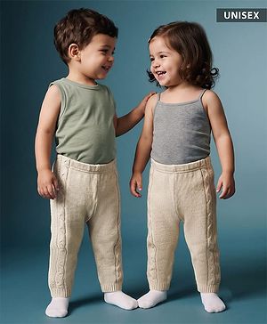 Babyhug Knit Full Length Woollen Bottom With Cable Knit Design - Cream