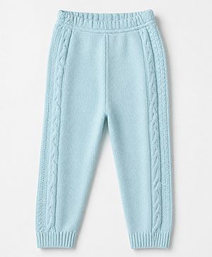 Babyhug Blend Cable Knit Full Length Lounge & Track Pants in Light/Sky Blue for 3-6 Months