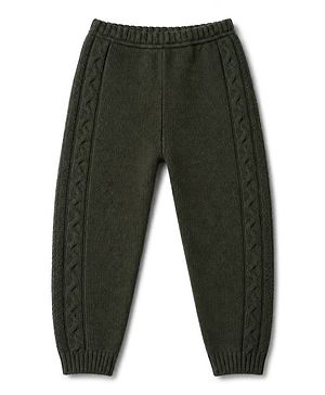 Babyhug Sweater Knit Full Length Woollen Pant With Cable Sweater Knit Design - Olive Green
