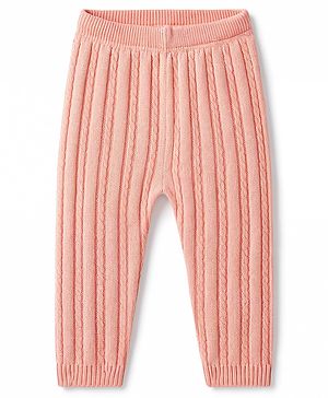 Babyhug Knit Full Length Solid Colour Cable Knit Designed Woolen Lounge Pant - Pink