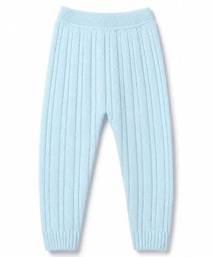 Babyhug Sweater Knit Full Length Woollen Pant With Cable Sweater Knit Design - Light Blue