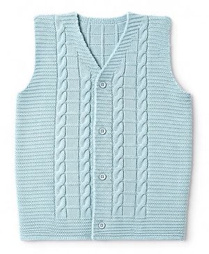 Babyhug Cable Knit Sleeveless Front Open Sweater - Sky blue