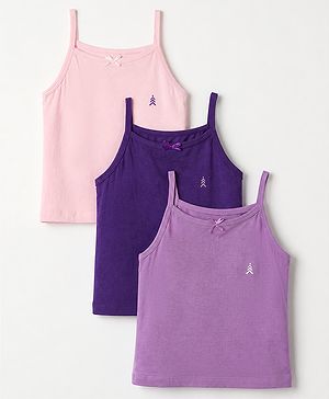 Pine Kids Cotton Lycra Knit Sleeveless Slips with Bow Applique Pack of 3 - Purple & Blue