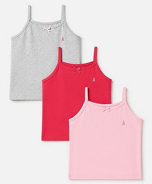 Pine Kids Cotton Lycra Knit Sleeveless Solid Slips Pack of 3 - Pink Red Grey