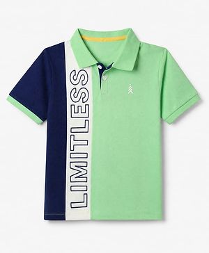 Pine Kids Cotton Knit T-Shirts with Half Sleeves and Limitless Text Print - Light Green