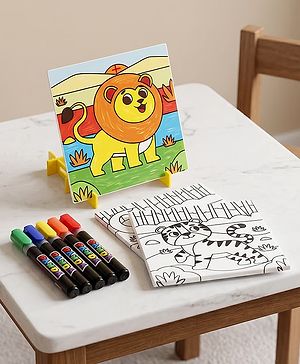 Canvas Painting Kit - 3-in-1 Wild Adventure Theme| Mess-Free Canvas Art| 3 Pre-Sketched Canvases| Water-Based Paint Markers & Display Stand| Creative Art & Craft Toy for Kids| BIS Certified