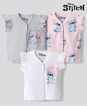 Bonfino Disney Interlock Knit Half Sleeves Jhablas with Stitch & Angel Graphics Pack of 3 - White Pink & Grey
