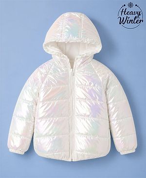 Babyhug Woven Full Sleeves Hooded Jacket - White