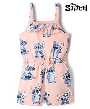 Bonfino Disney 100% Cotton Single Jersey Knit Sleeveless Jumpsuit With Stitch Graphic - Pink