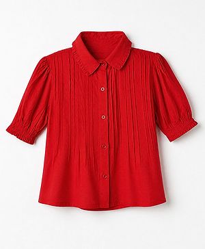 Pine Kids Woven Top with Half Sleeves in Red for 4-5 Years