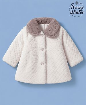 Babyhug Woven Jacket with Full Sleeves and Fur Collar - White