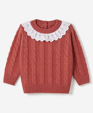Babyhug Knit Pullovers Full Sleeves With Cable Knit Design - Peach