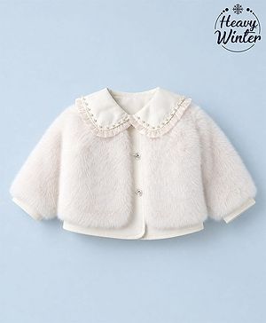 Babyhug Fur Woven Jacket with Full Sleeves and Peter Pan Collar - Offwhite