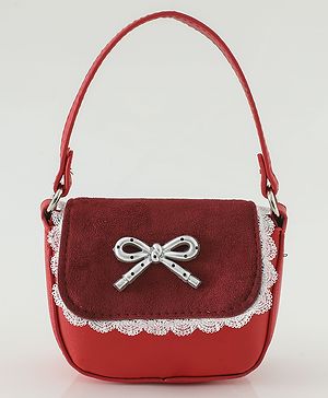Pine Kids Free Size Sling Bag with Bow Applique and Lace Detailing - Red