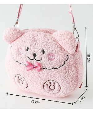 Babyhug Free Size Furry Bear Sling Bag with Bow - Pink