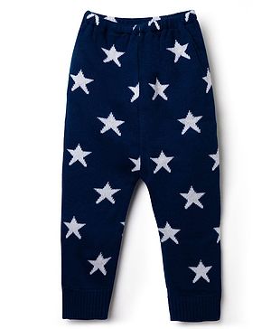 Babyhug Sweater Knit Full Length Star Printed Lounge Pant - Navy