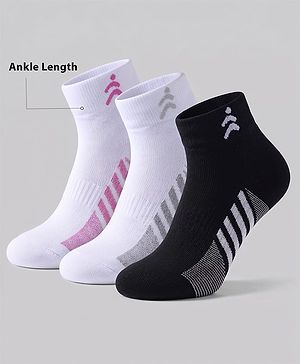 Pine Active Cotton Lycra Knit Terry Breathable Ankle Length Athletic Socks Pack of 3 - White & Black