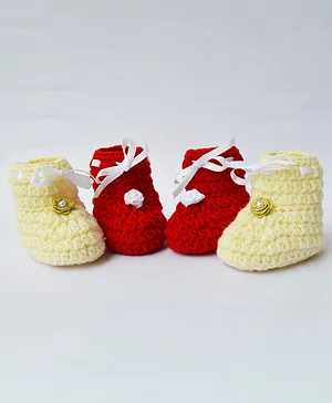 Love Crochet Art Flower & Lace Design Booties Set - Red & Cream