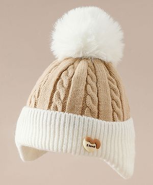 Pine kids Woollen Cap with Pom Pom Beige - Diameter 19 cm