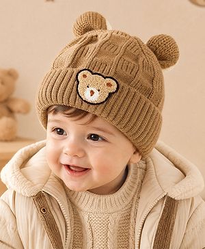 Babyhug Woollen Cap With Pom Pom Brown - Diameter 15 cm