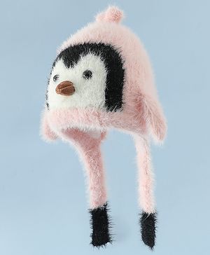 Babyhug Woollen Cap With Panda Design in Pink - Diameter 19 cm