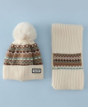 Pine Kids Woollen Cap & Muffler White Diameter of cap - 19 cm