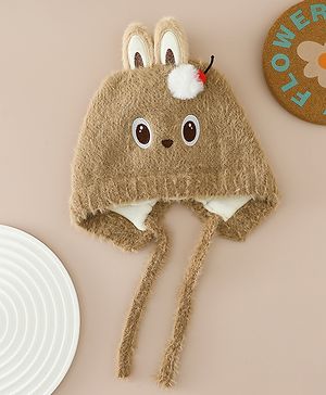 Babyhug Woollen Cap with Knot & Applique - Brown