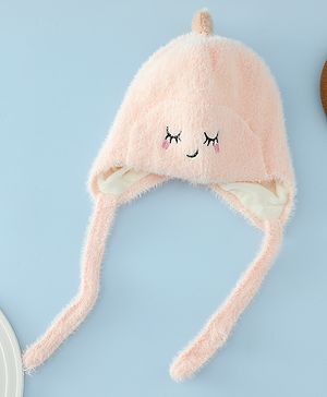 Babyhug Woollen Cap with Knot Applique - Pink