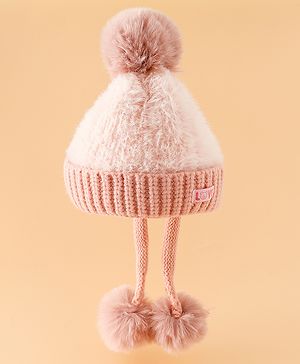 Pine Kids Woollen Cap with Pom Pom & Knot Pink - Diameter 25 cm