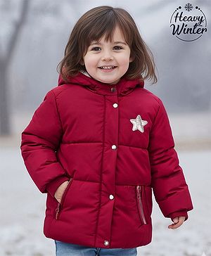 Babyhug Woven Full Sleeves Hooded Padded Jacket with Star Applique - Maroon