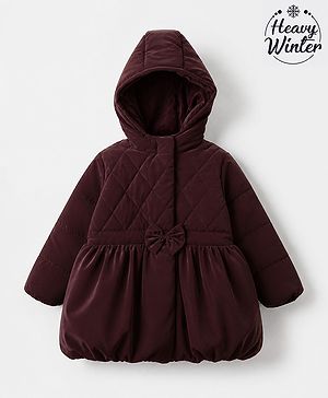 Babyhug Woven Padded Hooded Winter Jacket with Full Sleeves & Bow Applique - Maroon