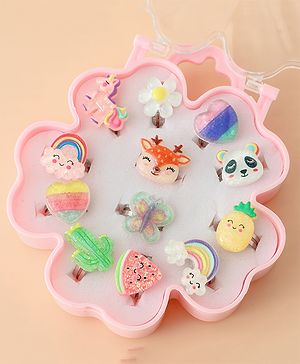 Babyhug Finger Ring Pack of 12 Multicolor Free Size Girl - Pink