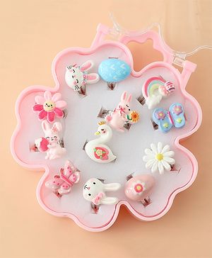 Babyhug Finger Ring pack of 12 Multicolor Free Size Girl - Pink & White
