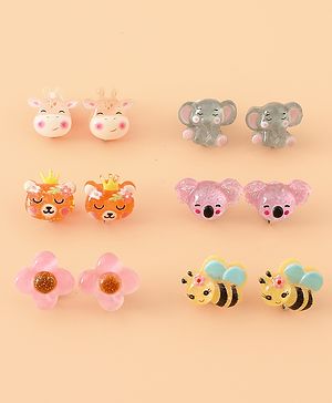 Babyhug Earrings Multicolor Free Size Girl Pair of 6 - Pink & Puprle