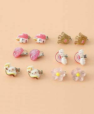 Babyhug Earrings Multicolor Free Size Girl Pair of 6 - Pink & White